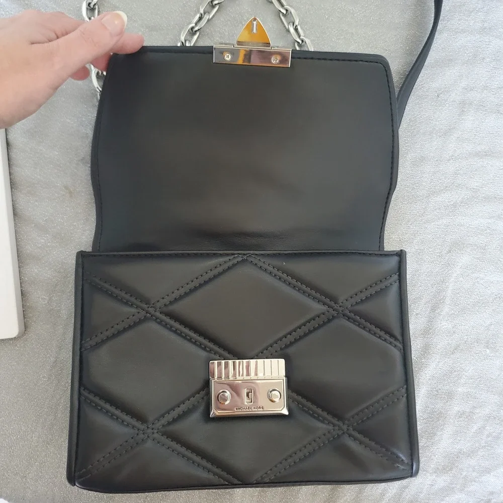 Michael Kors‎ Serena Black Quilted Leather Flap Shoulder Bag 35S2SNRL2U NEW
